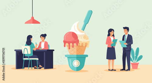 Business meeting and ice cream cone illustration