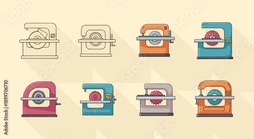 Assortment of colorful cutting saws in a flat design