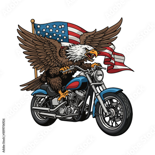 Eagle Rider on Motorcycle with American Flag