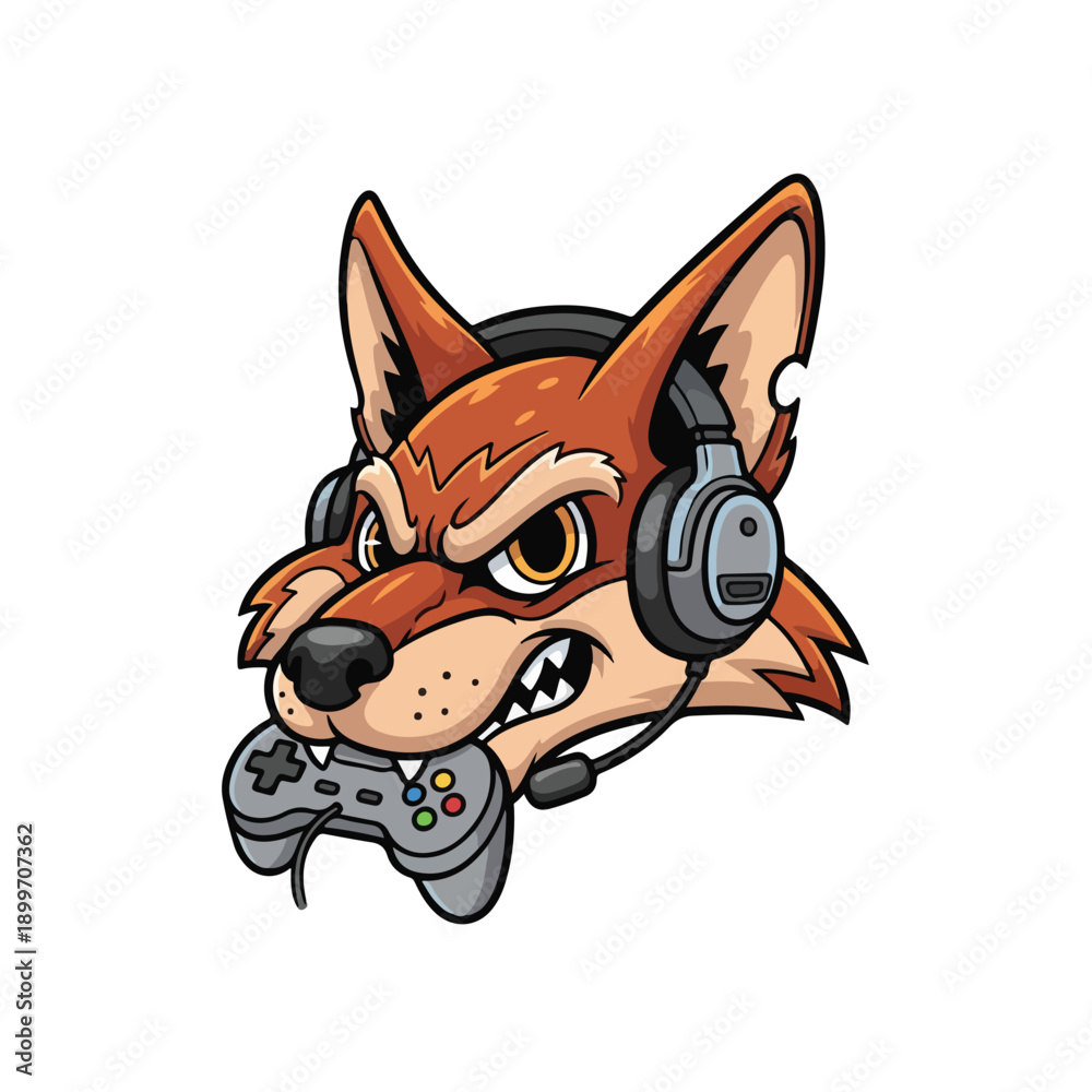 Fototapeta premium Fox with Headphones and Game Controller