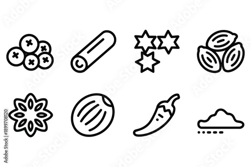 A set of simple black and white icons for food and spices