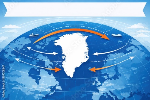 Arctic shipping routes and maritime logistics infographic map featuring Greenland and North Atlantic navigation paths