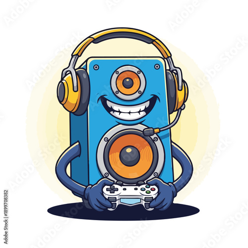 Music Speaker Character With Headphones and Controller