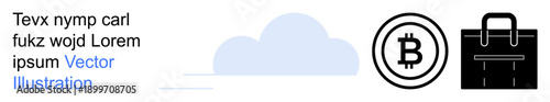 Cryptocurrency, blockchain technology, digital wallets, cloud services, fintech business, and online transactions. Bitcoin symbol, cloud graphic and briefcase icon. Cryptocurrency and blockchain