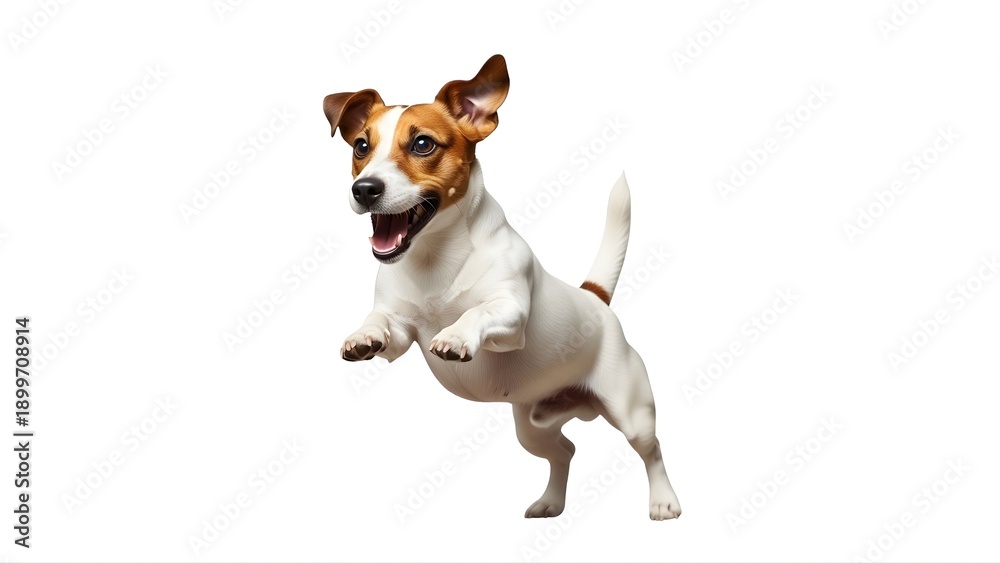Obraz premium A happy dog jumping in the air on transparent background
