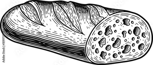 Illustration of sliced salami sausage with detailed texture and cross section