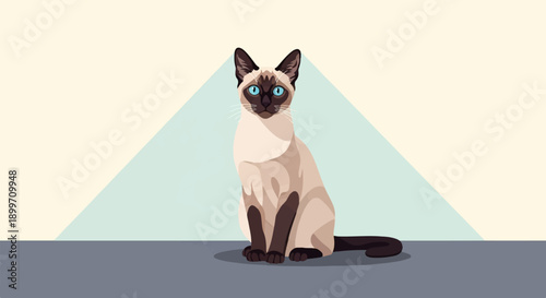 A pixel art Siamese cat with striking blue eyes sits elegantly