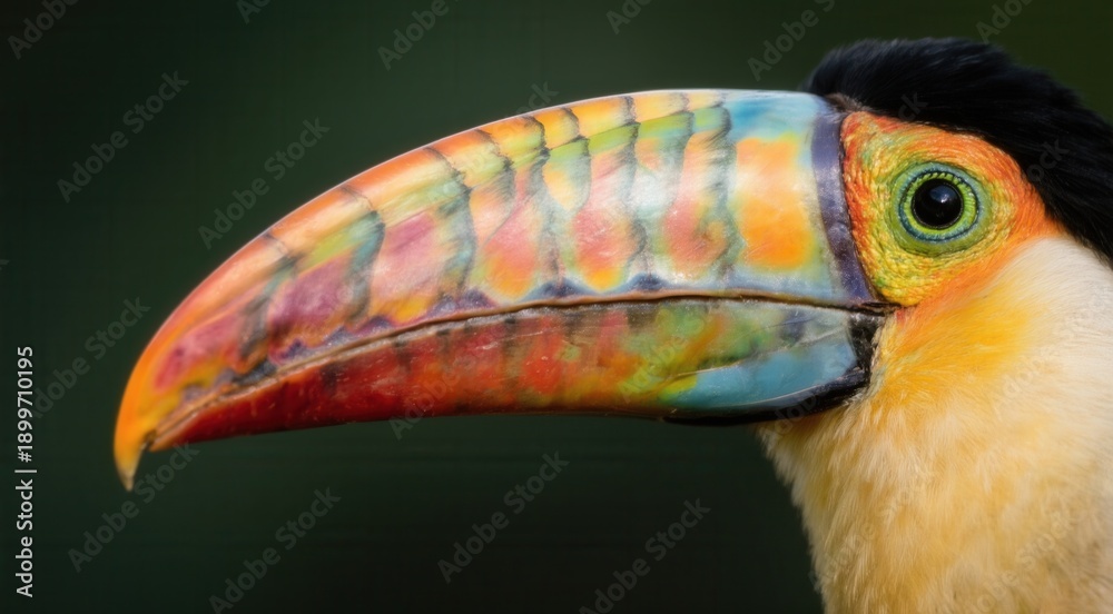 Fototapeta premium Vibrant colors of toucan's beak on dark background