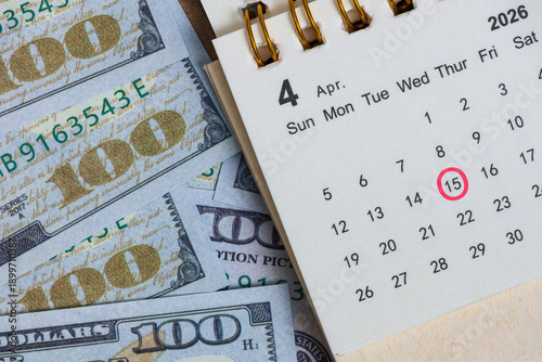 U.S. Tax Deadline April 15, 2026 with Calendar and Cash