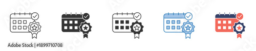 A versatile collection of modern calendar icons featuring a checkmark and a star badge, symbolizing successful scheduling, important dates, and premium achievements