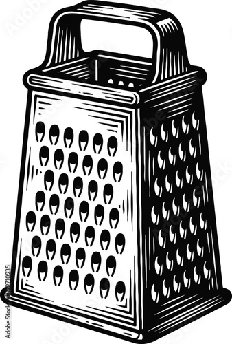 metal box grater with handle, kitchen utensil for shredding and grating food items