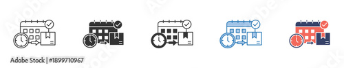 Comprehensive Vector Icon Set for Digital Calendar, Time Management, and Appointment Scheduling Solutions, Featuring Clock and Checkmark Elements