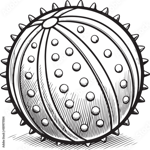 Massage ball Hand-drawn Sketch Drawing Vector Illustration, Line Linear Symbol Engraving for Coloring Book, Black and White, Isolated