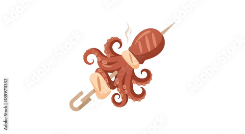 Grilled octopus on a skewer, a delicious seafood delicacy perfect for summer barbecues and outdoor dining