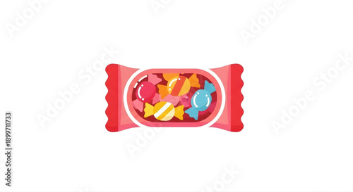Wrapped candies in a festive red package with colorful foil wrappers, offering a sweet and delightful treat