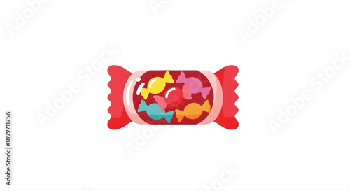Wrapped hard candies in a festive red wrapper, featuring a colorful assortment of fruit-flavored sweets, perfect for celebrations and sweet treats