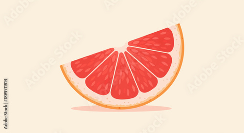 A stylized slice of grapefruit on a pale cream background with a shadow