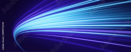 Glowing cyan speed highway with flowing neon trails, sparkling particle streaks and futuristic urban digital acceleration vector
