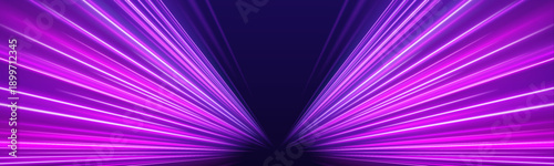 Pink neon light trails curve along the road, suggesting acceleration and fluid motion. Glow effects add intensity. Ideal for high-tech and futuristic designs vector