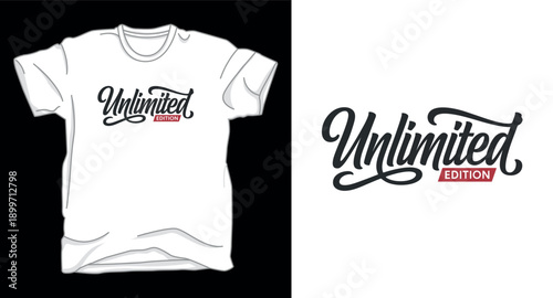 Unlimited edition t-shirt graphic design featuring elegant cursive handwriting for modern urban apparel illustration