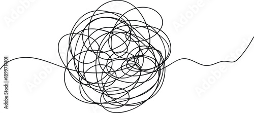 Tangle or Tangled String - Mess, Anxiety - Hand-drawn Sketch Drawing Vector Illustration, Line Linear Symbol Engraving for Coloring Book, Black and White, Isolated