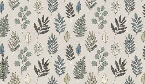 Hand Drawn Garden Foliage Seamless Pattern