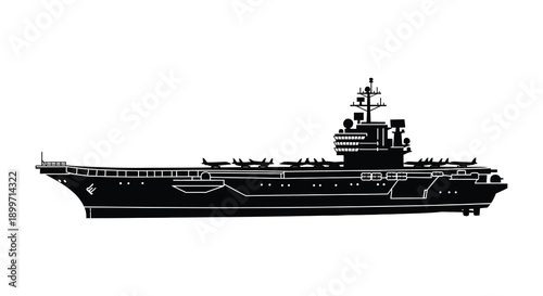 A striking black silhouette of a modern aircraft carrier detailed and minimalist ideal for design projects on transparent background high quality