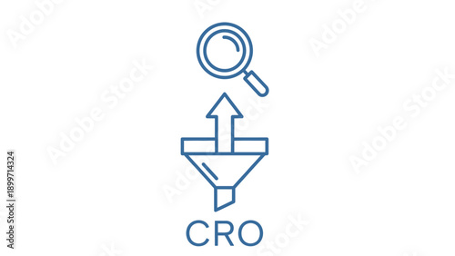 CRO icon with magnifying glass funnel and upward arrow
