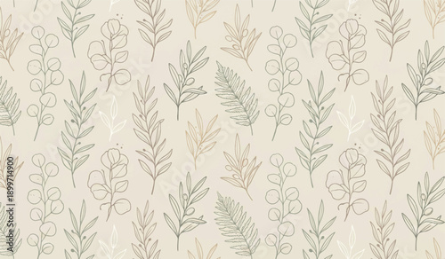 Hand Drawn Leaf Sprigs Seamless Botanical Pattern