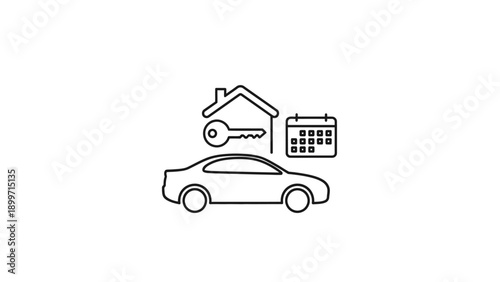 Line icon car house key calendar for vehicle property scheduling