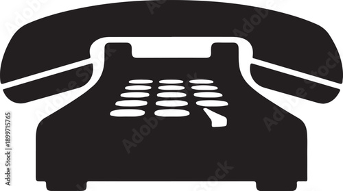 A black and white illustration of a classic landline telephone