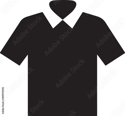 A simple black and white illustration of a classic polo shirt