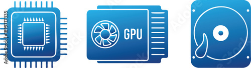 Processor Hookup Security Chip Hardware Icon Set