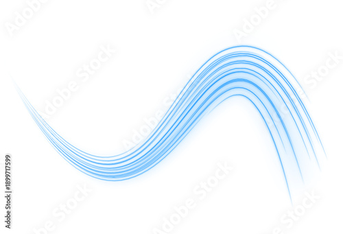 Blue neon motion lines flow and spiral, forming dynamic futuristic paths with glowing edges. png