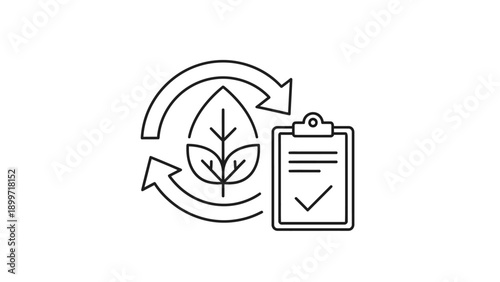 Sustainability checklist with plant and recycling arrows icon