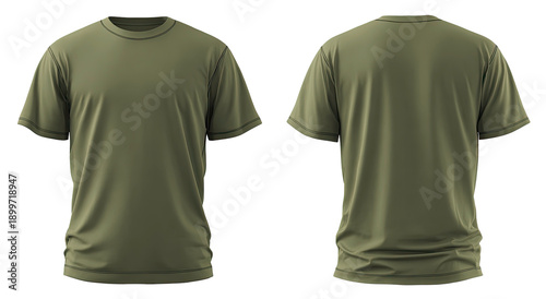 Olive Green T-Shirt Front and Back View Isolated on transparent background