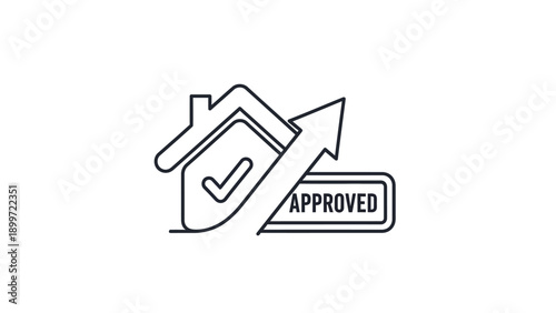 House with checkmark and approved rising arrow icon