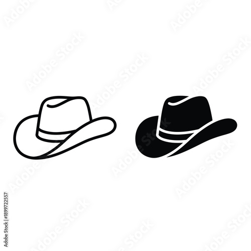 Two cowboy hats in contrasting black and white line art styles