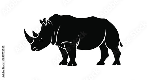 A striking black rhinoceros silhouette stands prominently displayed perfect for diverse design projects on transparent background high quality professional detailed modern