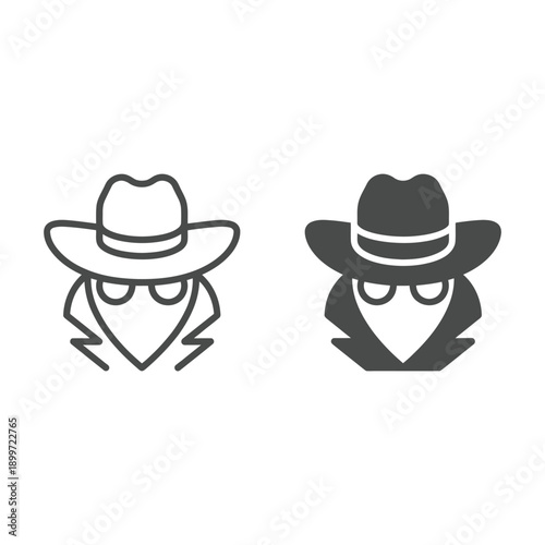 Two cowboy hat and mask icons outlined and filled versions