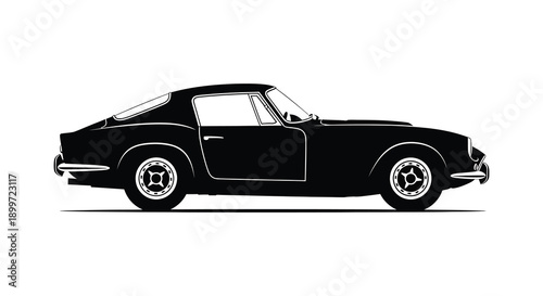 A sleek black silhouette of a classic sports car showcasing its dynamic profile on transparent background high quality professional detailed modern