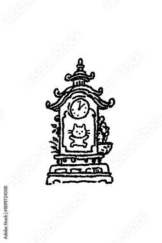 Whimsical Clock and Bird Illustration