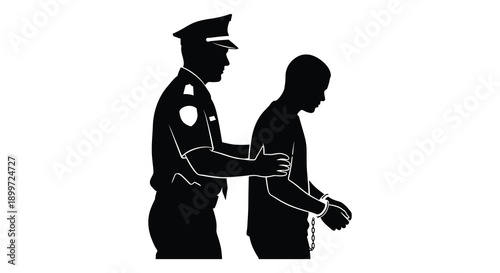 A police officer arresting a person depicted in a stark black silhouette on transparent background high quality professional detailed modern elegant