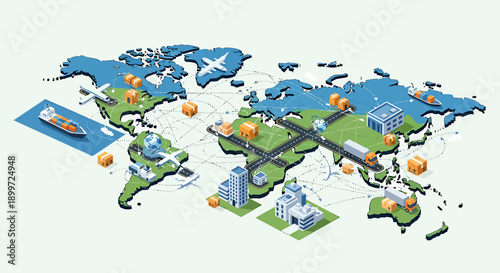 Dynamic Global Logistics Network on a World Map Illustrating International Supply Chain Management, Shipping Routes, and Efficient Distribution Systems for Worldwide Business Operations