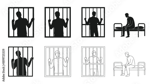 Silhouettes of people in and near prison cells expressing feelings of isolation
