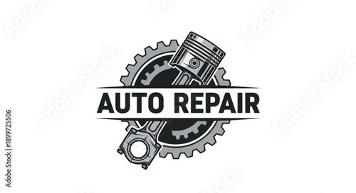 Auto Repair Emblem with Piston and Gear.