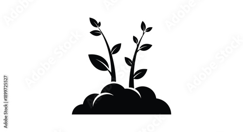 A minimal black silhouette of sprouting plants emerging from soil ideal for design projects on transparent background high quality professional detailed