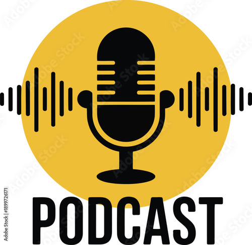 Modern podcast microphone icon with sound waves