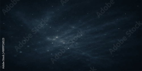A dark blue space background loop features an abstract galaxy of bright stars amidst a stormy cloudscape with lightning and ethereal light textures for a cosmic nature heaven