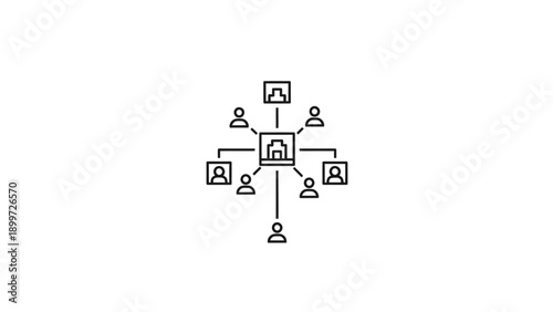 Organization hub connecting people and smaller offices network icon